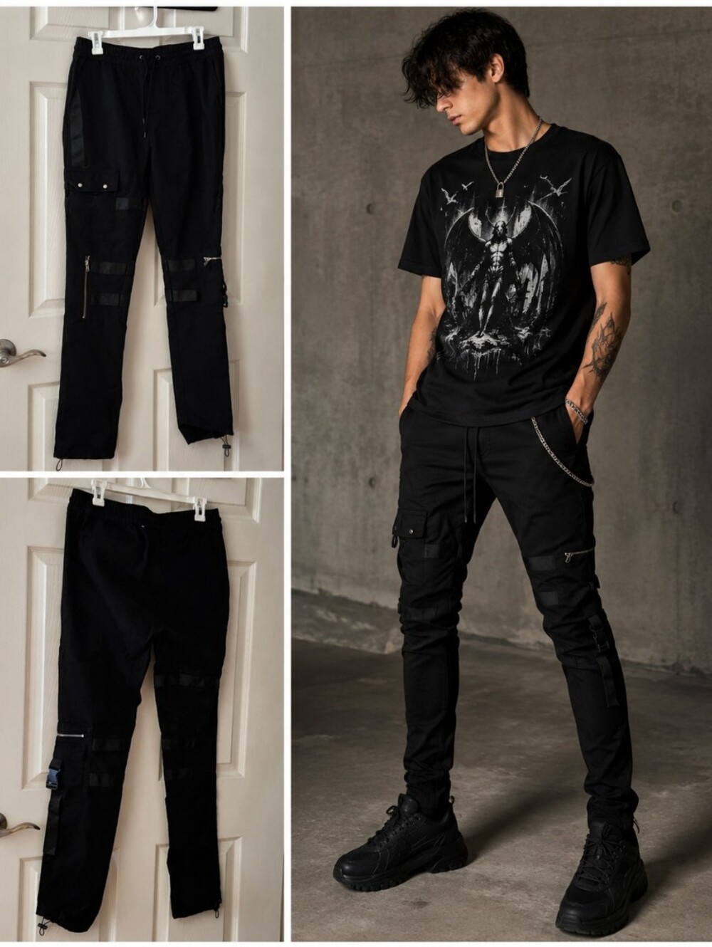 Hot Topic Black Zipper Jogger Pants.